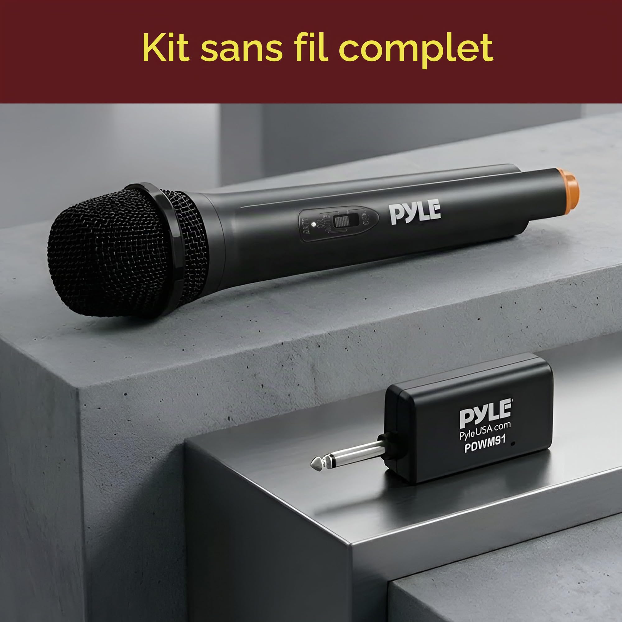 Pyle PDWM91 Système de Microphone sans Fil Portable VHF – Ensemble émetteur de Microphone unidirectionnel Dynamique Professionnel à Piles avec Adaptateur récepteur, pour PA karaoké DJ Party