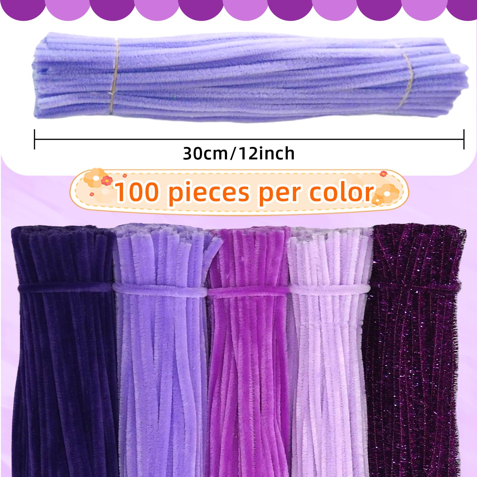 Lot de 500 cure-pipes violets, 5 couleurs assorties pour travaux manuels, cure-pipes d'Halloween, tiges pelucheuses en chenille pour loisirs créatifs, projets créatifs