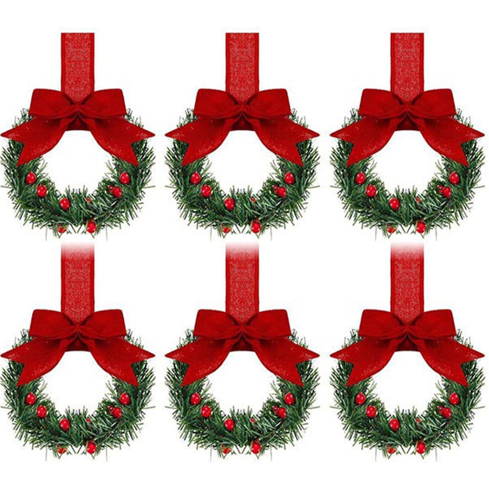 6 Coronas navideñas pequeñas for Puerta de Entrada, Campanas Artificiales Rojas de Navidad, Corona de Bayas for gabinete, Ventana, decoración de Pared del hogar Corona