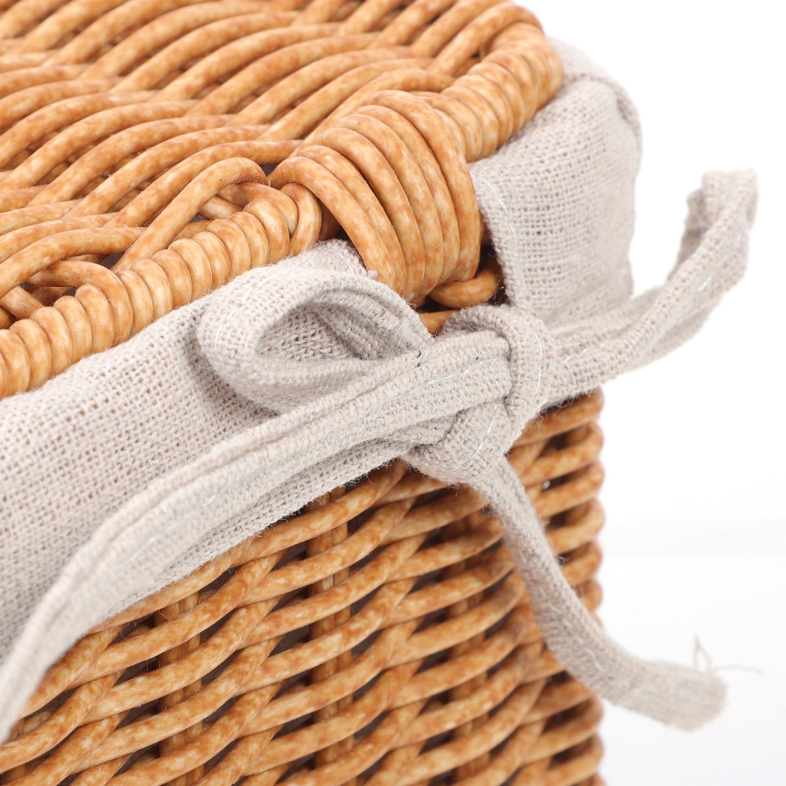 Cesta Grande de Mimbre con Tapa y Forro, Cesta de Almacenamiento Rectangular con Asas Dobles para Ropa, Libros y Organización en Hogar, Cocina y Baño (36x26x21 Cm)