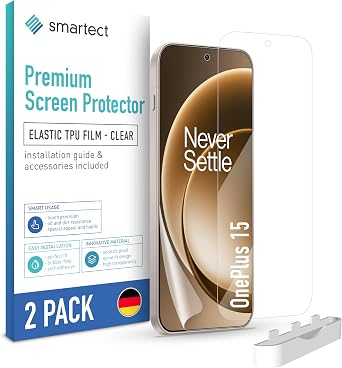 smartect TPU Screen Protector Pack of 2 for OnePlus 15 HD Tempered Glass Screen Protector Anti-Scratch Screen Protector Ultra Clear Bubble-Free Fingerprint Compatible Case Friendly