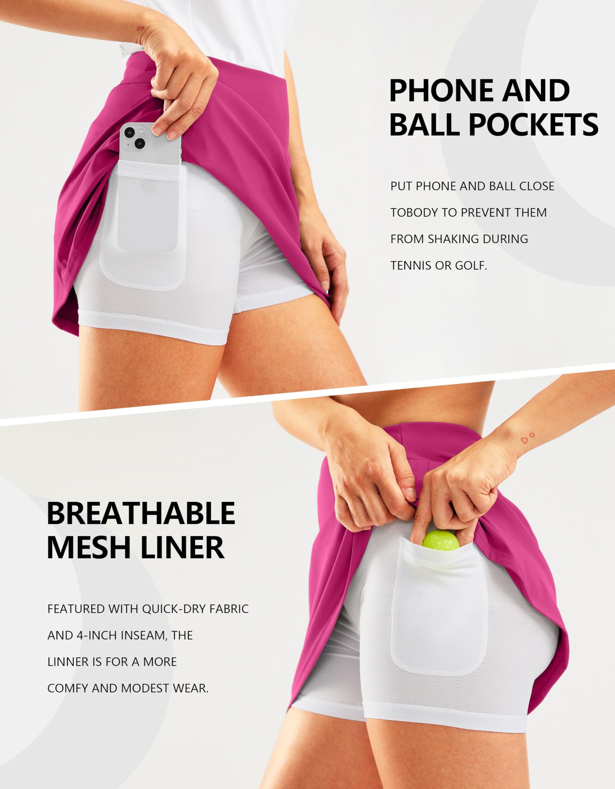 SANTINY Falda pantalón de golf de 16 pulgadas para mujer, bolsillos con cremallera, falda de tenis de cintura alta, falda atlética