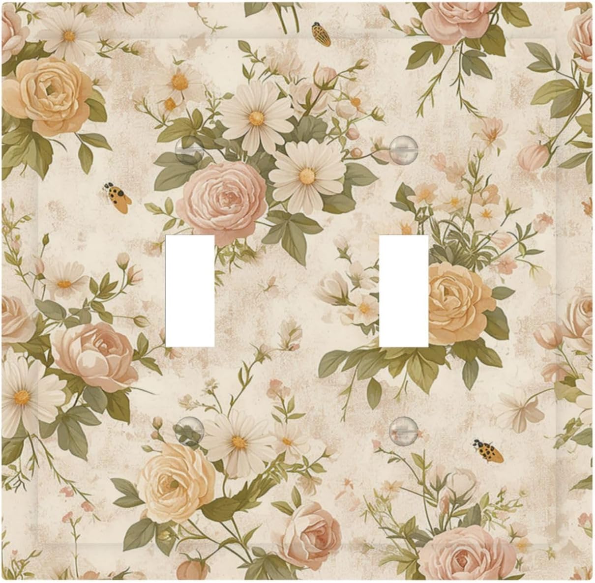 Decorative Switch Plates Boho Vintage Roses Pink Red Yellow Bouquet Floral 2 Gang Double Toggle Outlet Light Switch Cover Wall Plate Electrical Faceplate for Bedroom living Room Decor