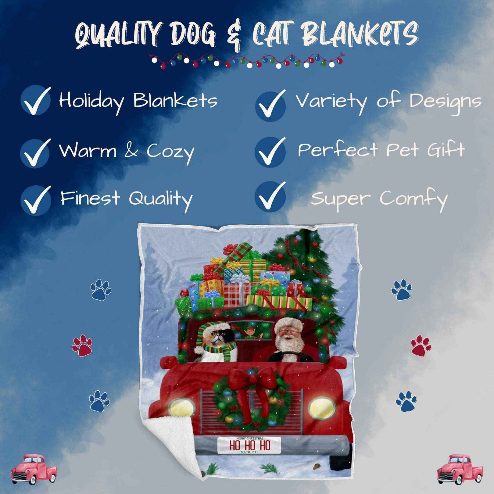 Doggie of the Day Persian Cat Blanket - Christmas Honk Honk Red Truck with Santa - Super Soft & Warm Pet Theme for Sofa or Bed, Warm Fleece, Sherpa or Woven Material BLNKT140953 (50x60 Woven)
