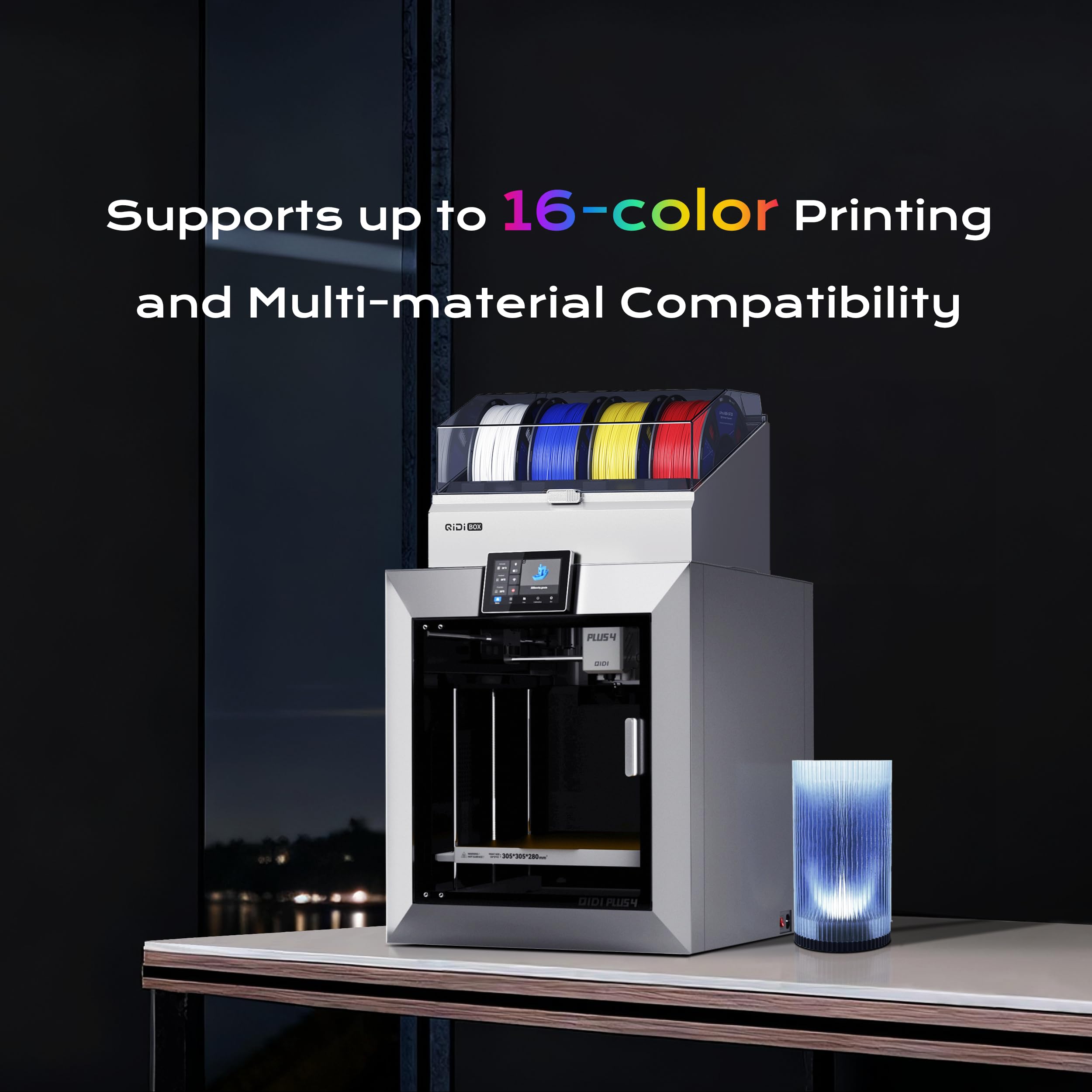 QIDI Box Multi-Color 3D Printing System for QIDI PLUS4 3D Printer, Active Drying (65°C), NFC Intelligent Recognition and Filament Auto-Reload, Double Hardened Steel Gear for PLA/PETG/ABS/CF/GF/PA/PC