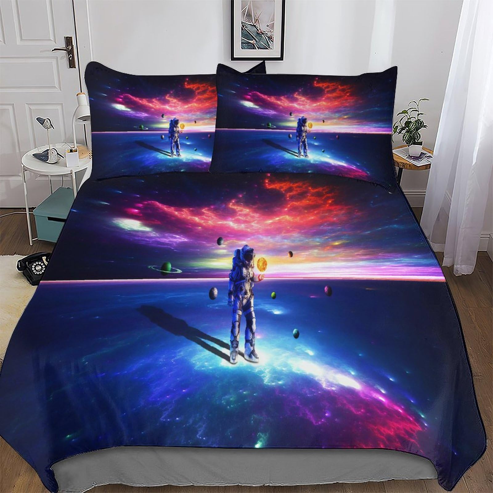Funda de edredón con cremallera lavable que no se arruga motivo astronauta para cama doble