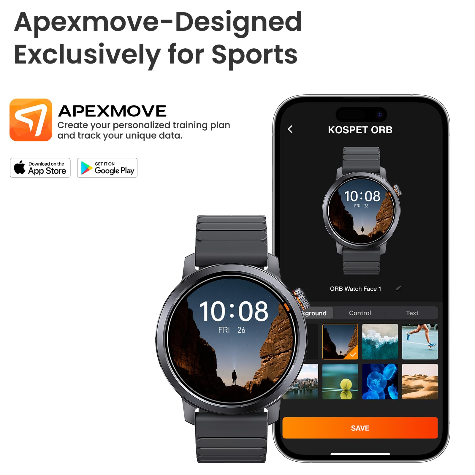 KOSPET Smartwatch z wyświetlaczem AMOLED o przekątnej 1,43" i połączeniami Bluetooth, czas pracy przez 18 dni, monitorem tętna, SpO2 i snu, 170+ trybów fitness, IP68, wodoodporny, kompatybilny z