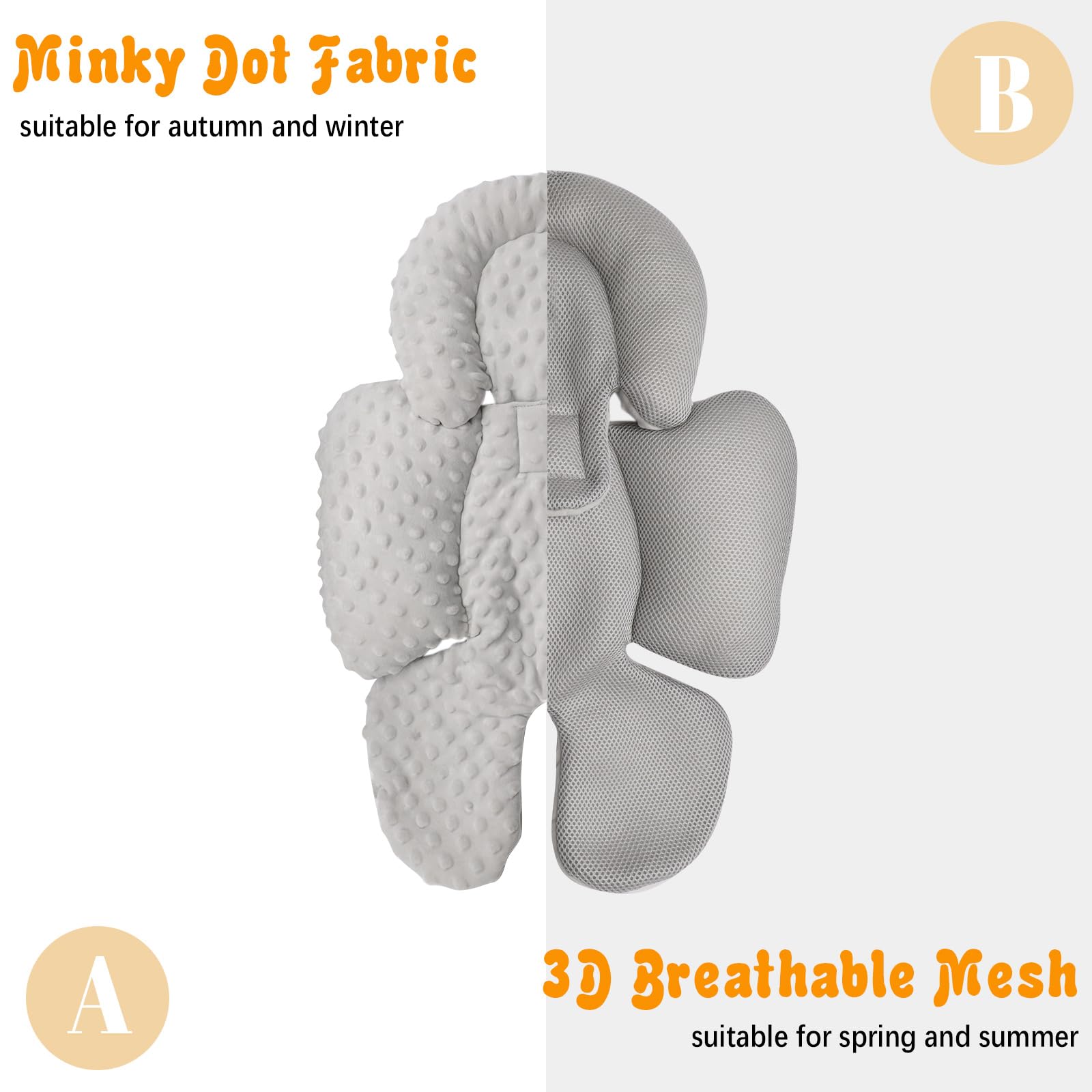 KAKIBLIN Insert de siège auto pour nourrisson, insert de tête de siège auto et support corporel pour nouveau-né, coussin de siège auto réversible 2-en-1 pour nouveau-né, insert doux de poussette pour