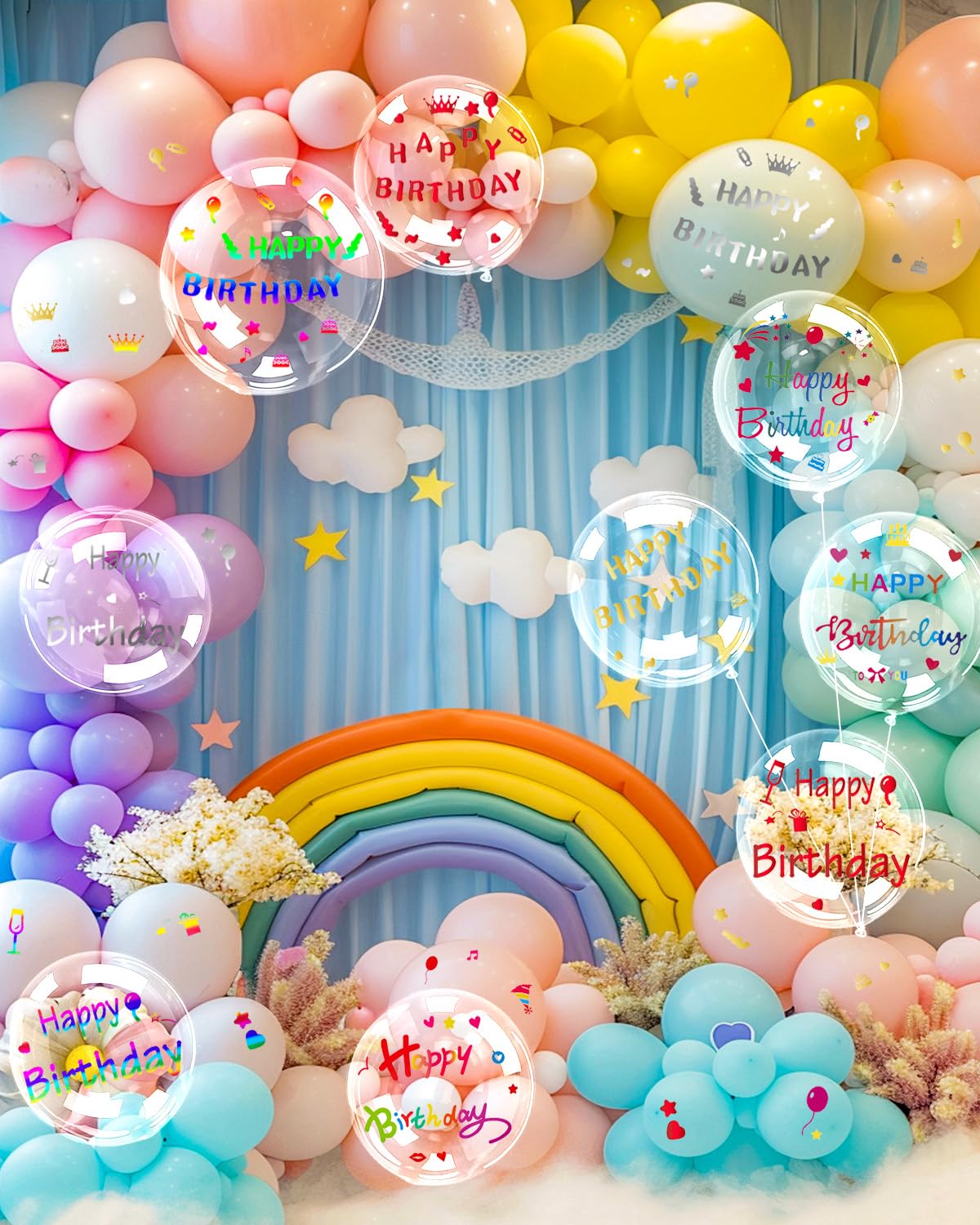 Naklejki urodzinowe z balonami, 15 szt., przezroczyste naklejki na balony bobo, naklejki PCW, samoprzylepne na uroczystości urodzinowe, wystrój domu, rekwizyty do fotobudki (kolor )