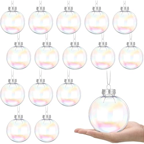 18 Pcs 3.15" Christmas Iridescent Plastic Ball, Hanging Clear Plastic Fillable Ornaments Balls DIY Christmas Balls Craft Ornaments for Wedding Birthday Party Decorations Creative Gifts