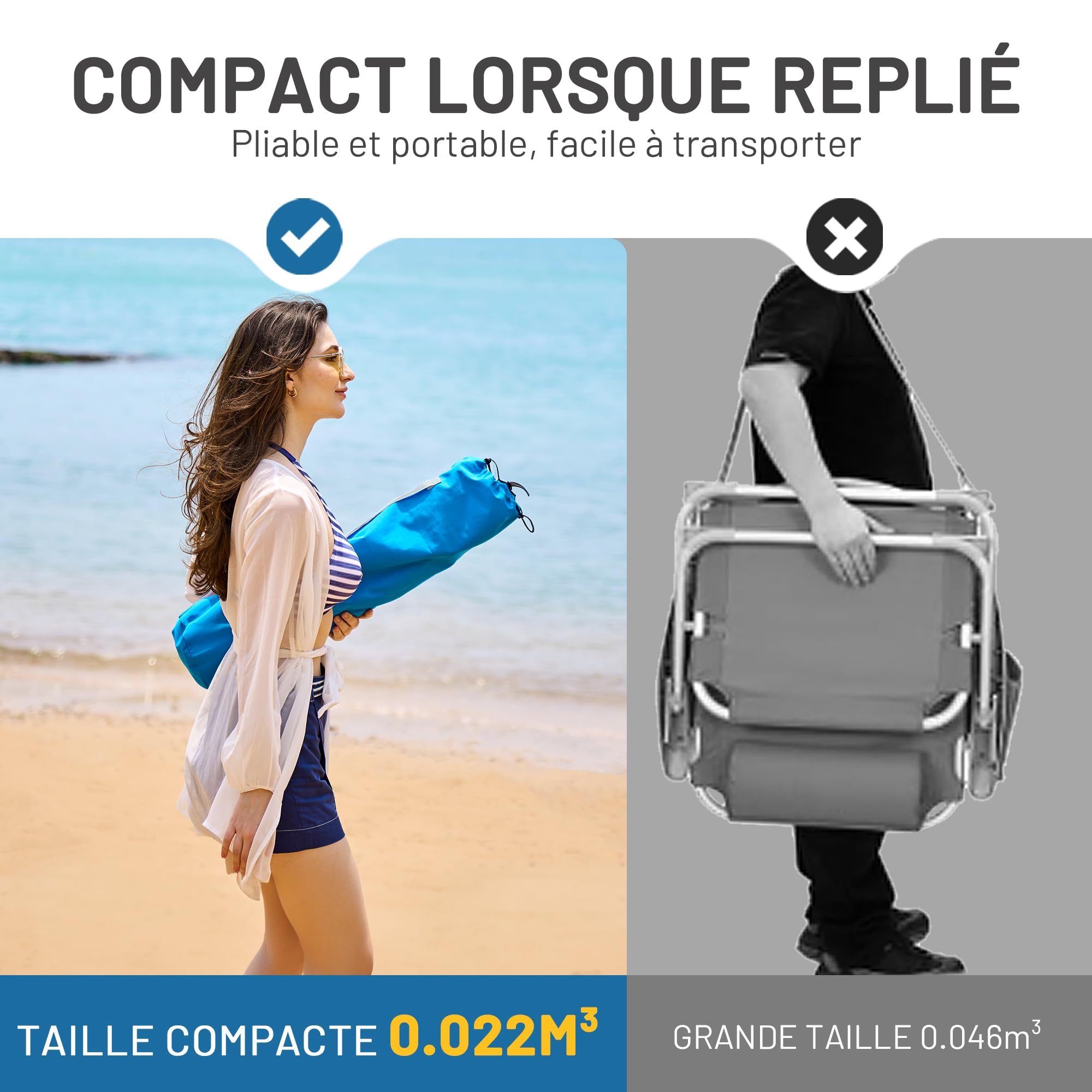 TIMBER RIDGE Chaise de Plage Pliable Portable Fauteuil de Camping Bas Dossier Haut en Maille Ultraléger avec Sac de Transport Bleu (1 Pc)