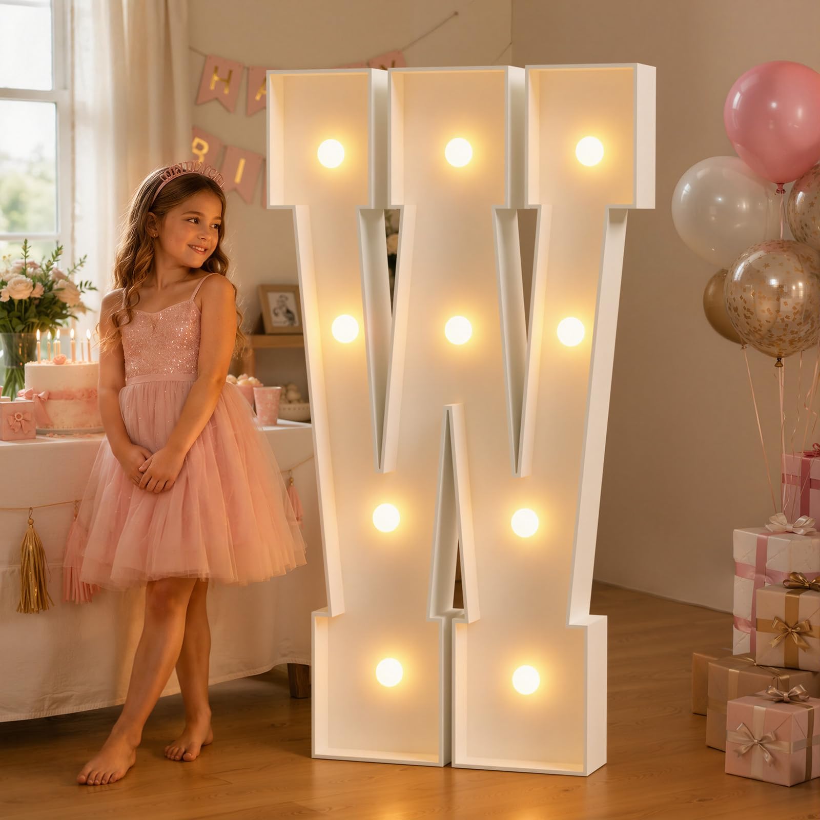JoyMuse Świecące litery namiotowe, duże litery markizy, 10 m wysokości, do dekoracji oświadczyn Marry Me, duże litery 102 cm ze światłami na baby shower, dekoracja imprezowa, litera W