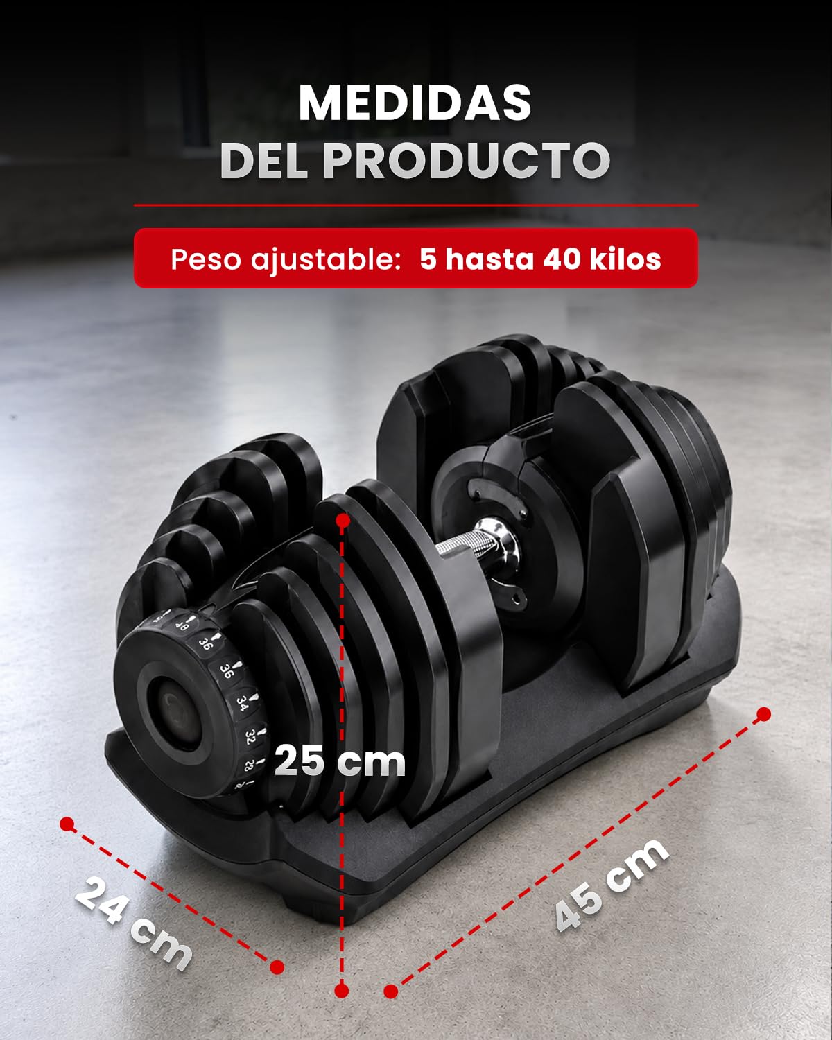 ManiBoom Mancuernas Ajustables, Mancuernas Regulables (2-24kg o 5-40kg), Pesas Ajustables con Discos de Acero Reforzado, Cambio de Peso en 1 Segundo y Doble Bloqueo, Gimnasio en Casa