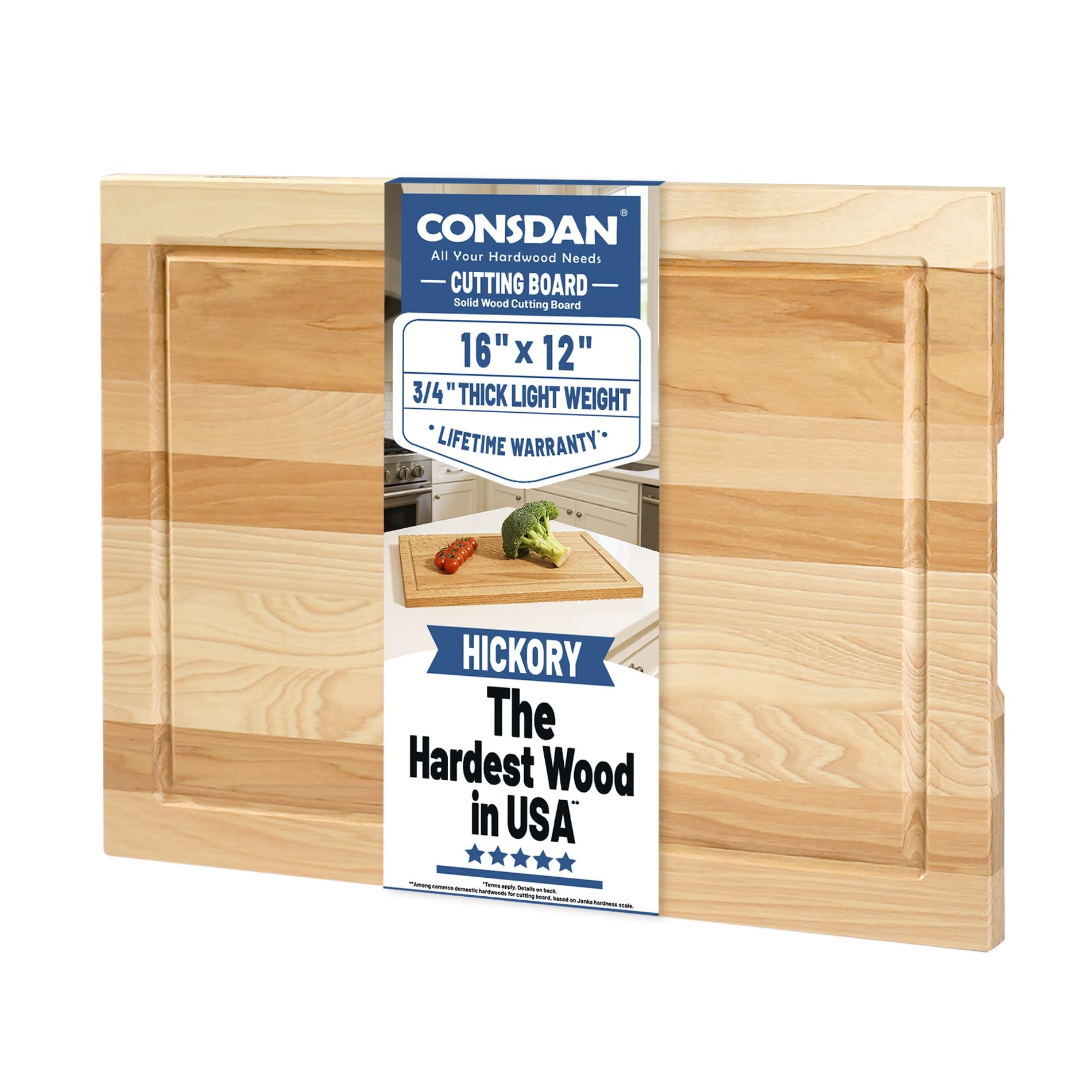 CONSDAN Hickory Hardwood Cutting Board