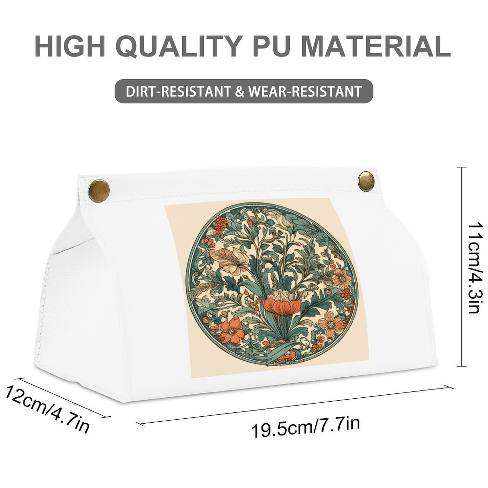 Green Floral Pattern White Tissue Box Cover Rectangle PU Leather Cover for Tissue Boxes Modern Tissue Holder for Bathroom Office Tissue Holders Decorative Cute Napkin Holder for Kitchen Bedroom