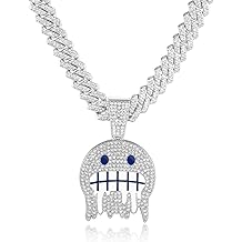 Hip-Hop Jewelry, Sliver/Gold Cuban Link pendant necklace for men, miami Ice Out Diamond pendant Design with Tiger, Cross,Cold face, Pink lips and Maple leaves