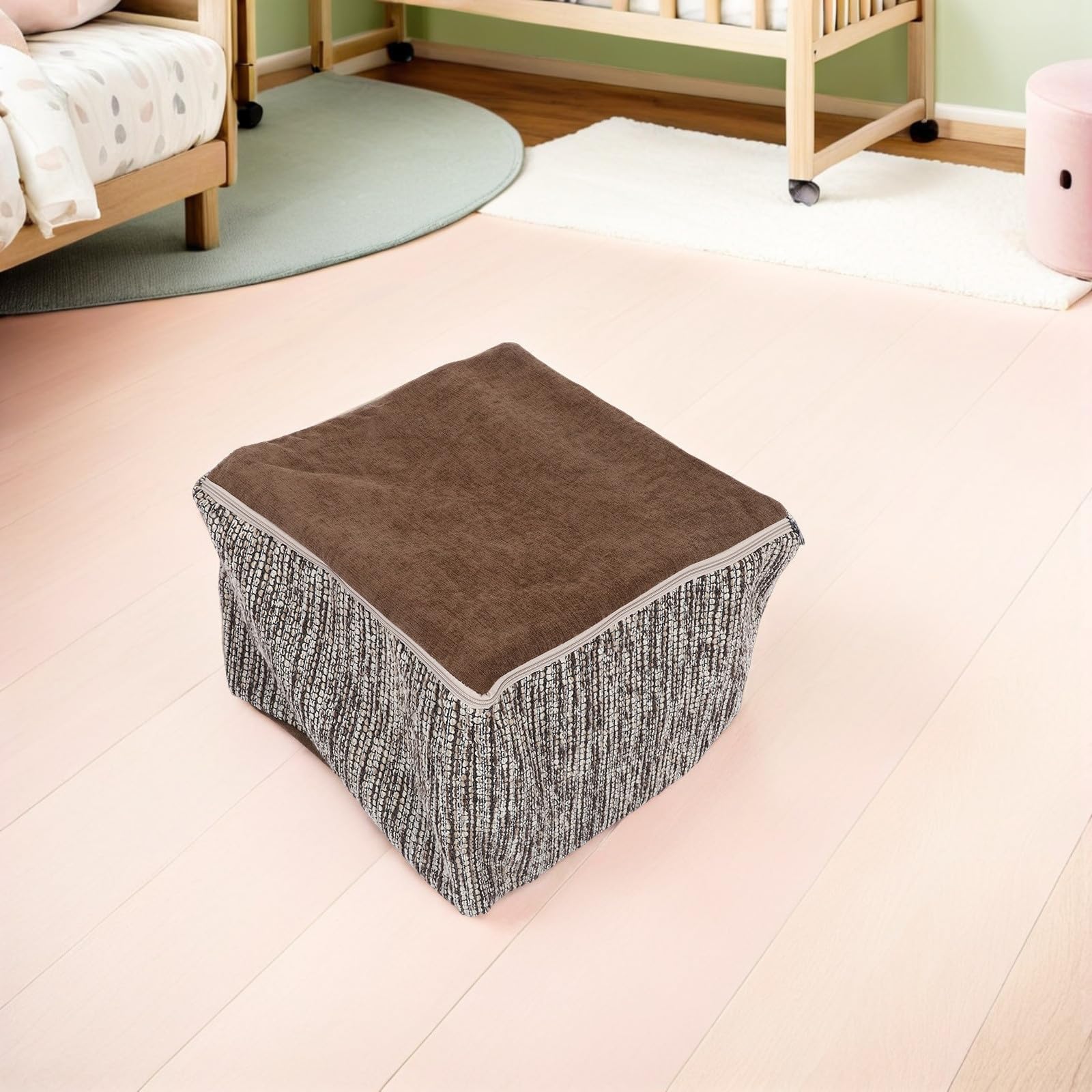NUOBESTY Abnehmbarer Fußhockerbezug aus Weicher Baumwolle Staubdichte Ottomanenhülle mit Kratzfestem Schutz 52x52x35cm für Wohnzimmer und Schlafzimmer