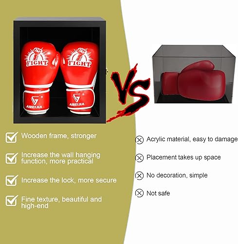 Miniatura 2 de Vitrina para guantes de boxeo, montaje en pared, con cerradura, tamaño completo, protección UV, acrílico transparente, caja para béisbol y boxeo,