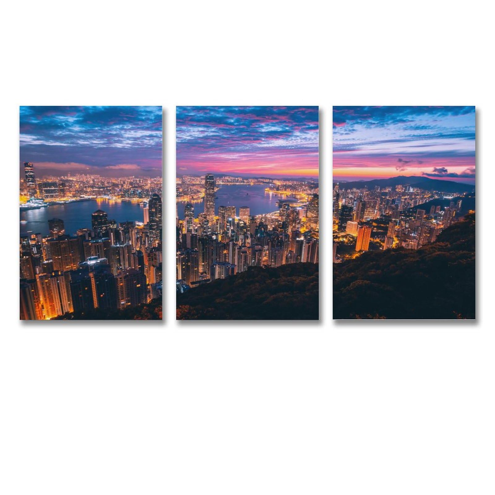 Amazon.co.jp: 3枚 夕暮れの街の夜景 絵画 インテリア ポスター