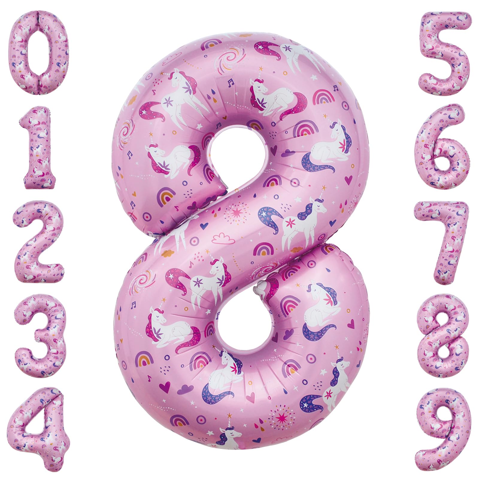 40 Inch Unicorn Number 8 Balloon 8th Birthday Decorations for Girls Magical Unicorn Party Supplies Number Balloons 8