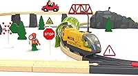 Vista 8 de Tren a pilas para pista de madera, juego de tren eléctrico que incluye locomotora de control remoto y túnel de tren, juguete de tren motorizado