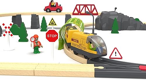 Miniatura 8 de Tren a pilas para pista de madera, juego de tren eléctrico que incluye locomotora de control remoto y túnel de tren, juguete de tren motorizado para