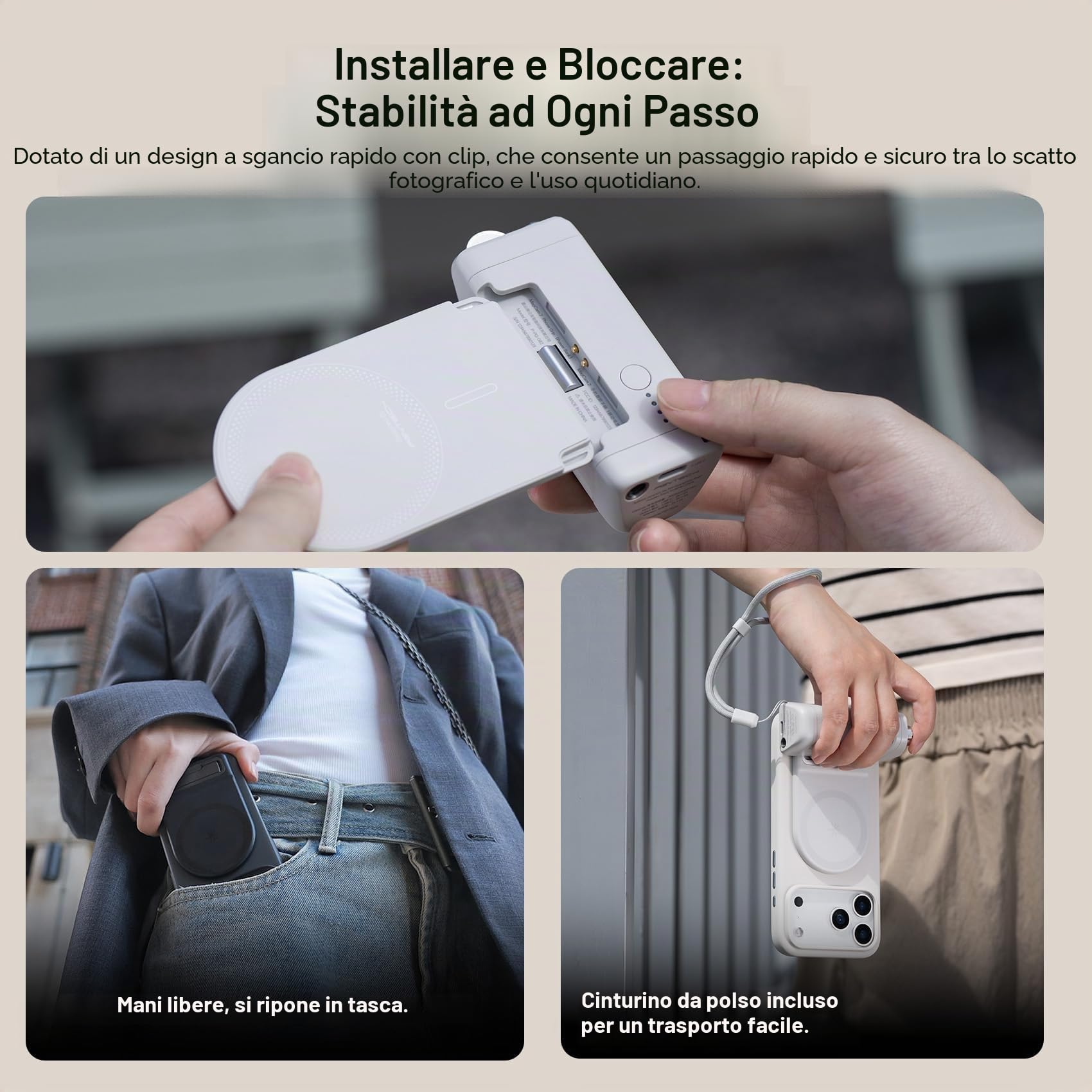PGYTECH MagCam 2 Impugnatura per Smartphone Kit Modulare 3-in-1, Telecomando Bluetooth, Impugnatura di Ricarica e Supporto Wireless Magnetico MagSafe, per iPhone 12–17/Android 14 (Nero)