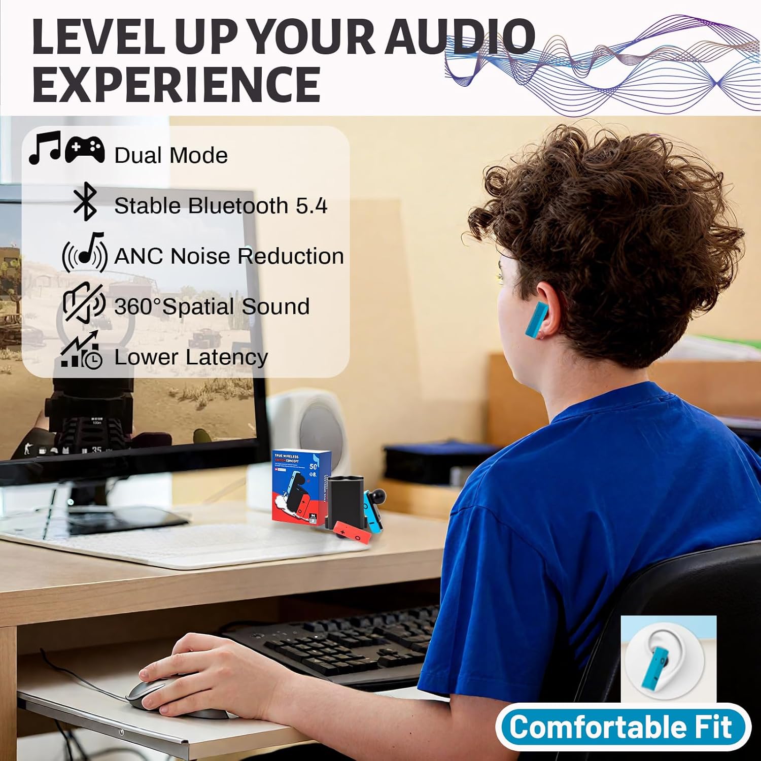 Wireless Earbuds for Kids Adults,Comfortable Wireless Earphones Ergonomic Fit Design,15m Range ANC Gaming Earphones with 30H Playtime,Smart Touch Control Ear Buds (Red/Blue) for Gifts - Image 6