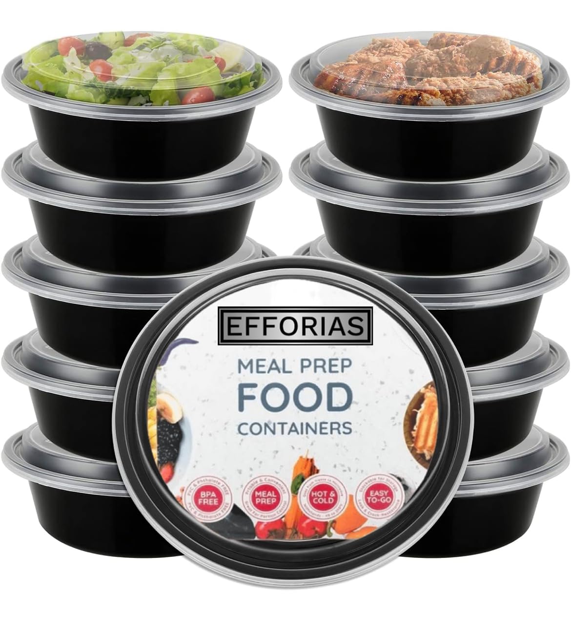 Efforias (30 Pack, 32oz) Round Plastic Meal Prep Containers - Reusable BPA Free Food Containers with Airtight Lids - Microwavable, Freezer and Dishwasher Safe