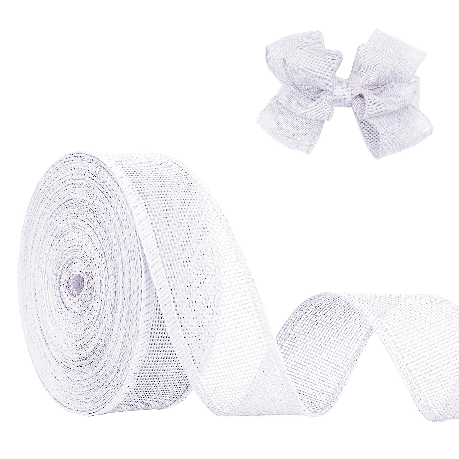 Weißes Juteband, 3,8 cm x 20 m, gewebtes Leinenband mit Draht