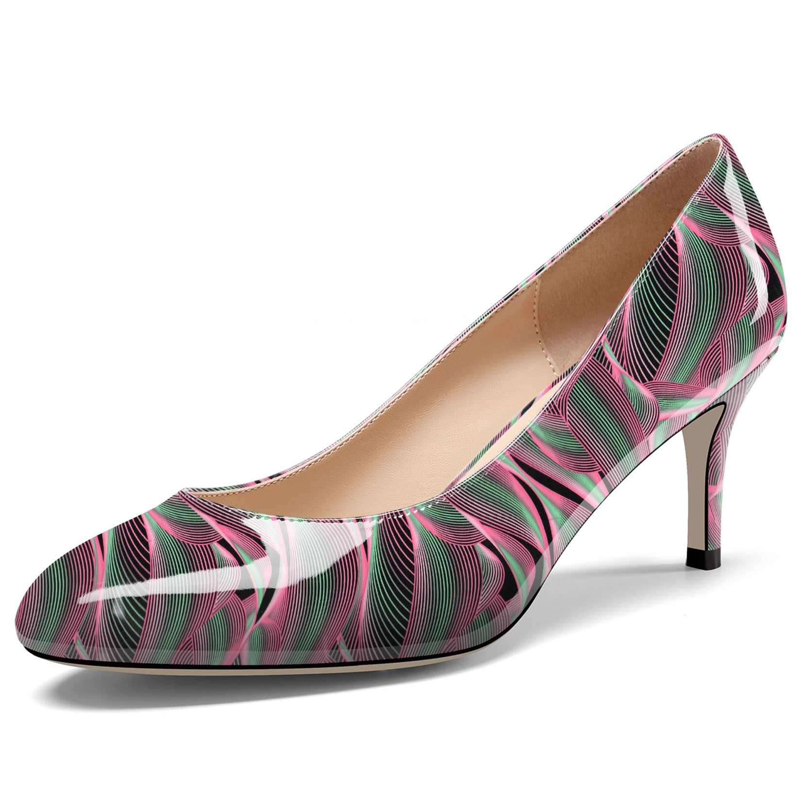NobleOnly Donna Chiusa Rotonda Punta Medio Gattini Tacco Heel Slip-on Ufficio Pumps Dress Casual Classico Scarpe 6.5 CM Heels