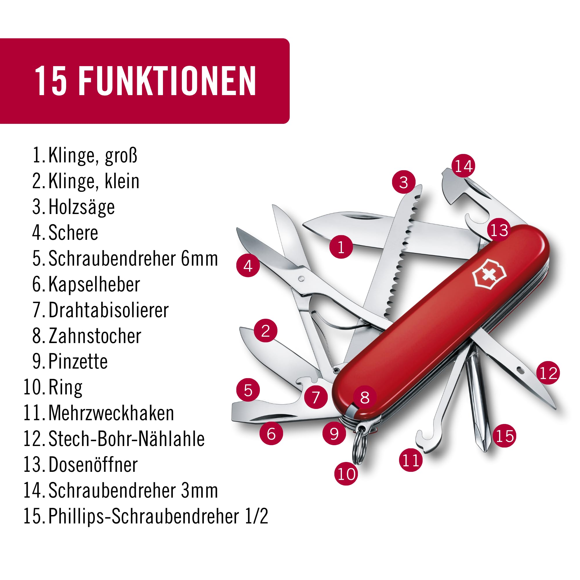 Victorinox Schweizer Taschenmesser, Fieldmaster, Swiss Army Knife, Multitool, 15 Funktionen, Klinge, Dosenöffner, Schraubendreher