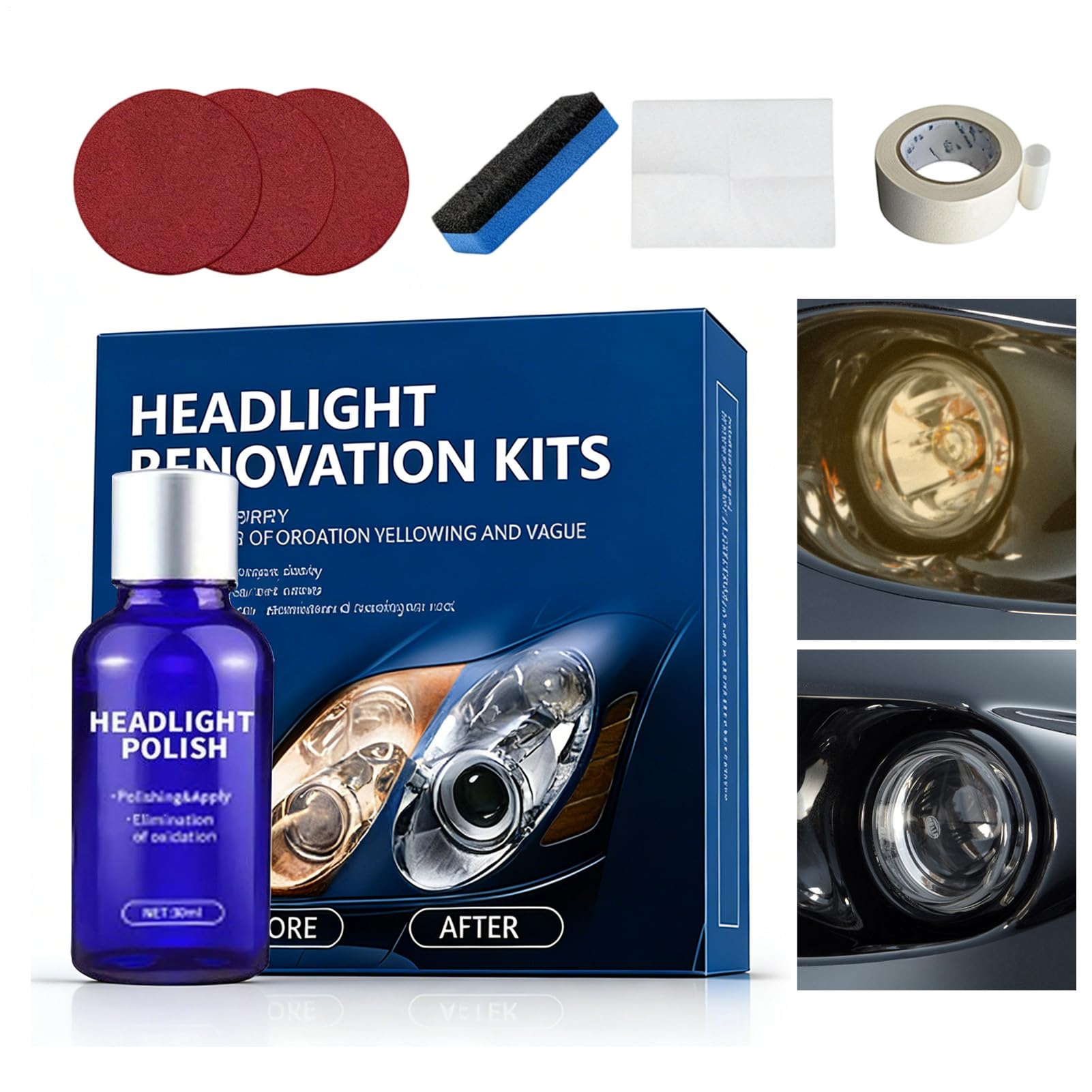 Headlight Cleaning Kit - Car Cleaning Polishing Repair,Polish Cleaner Headlamp Restoration Kit - for Truck Rv SUV Yellowing Foggy Cloudy Lenses Care