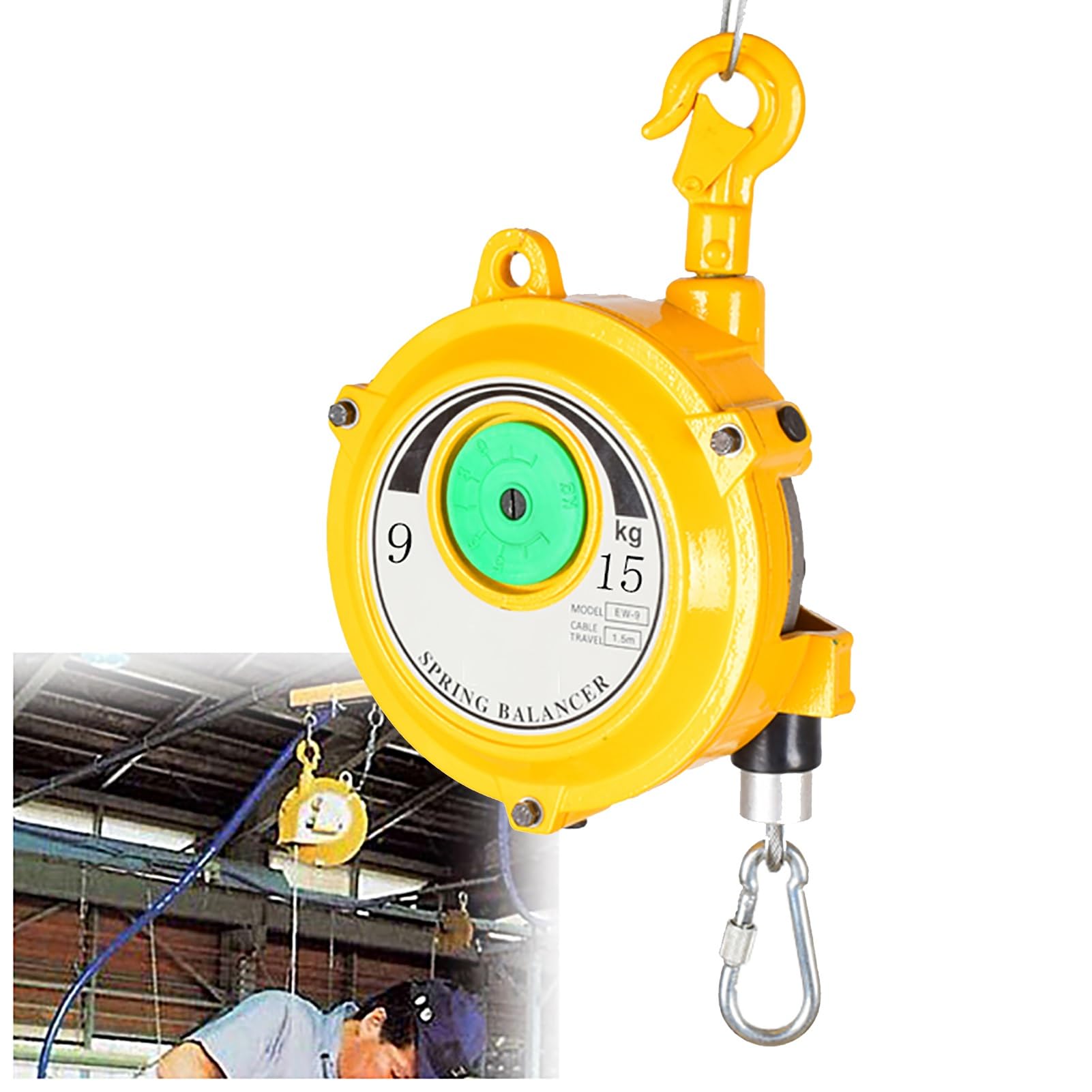 UZAMIRLEX Spring Balancer, Spring Balancer Retractable 1.5m Cable 1-40kg Self-Locking Ratchet(9-15kg)