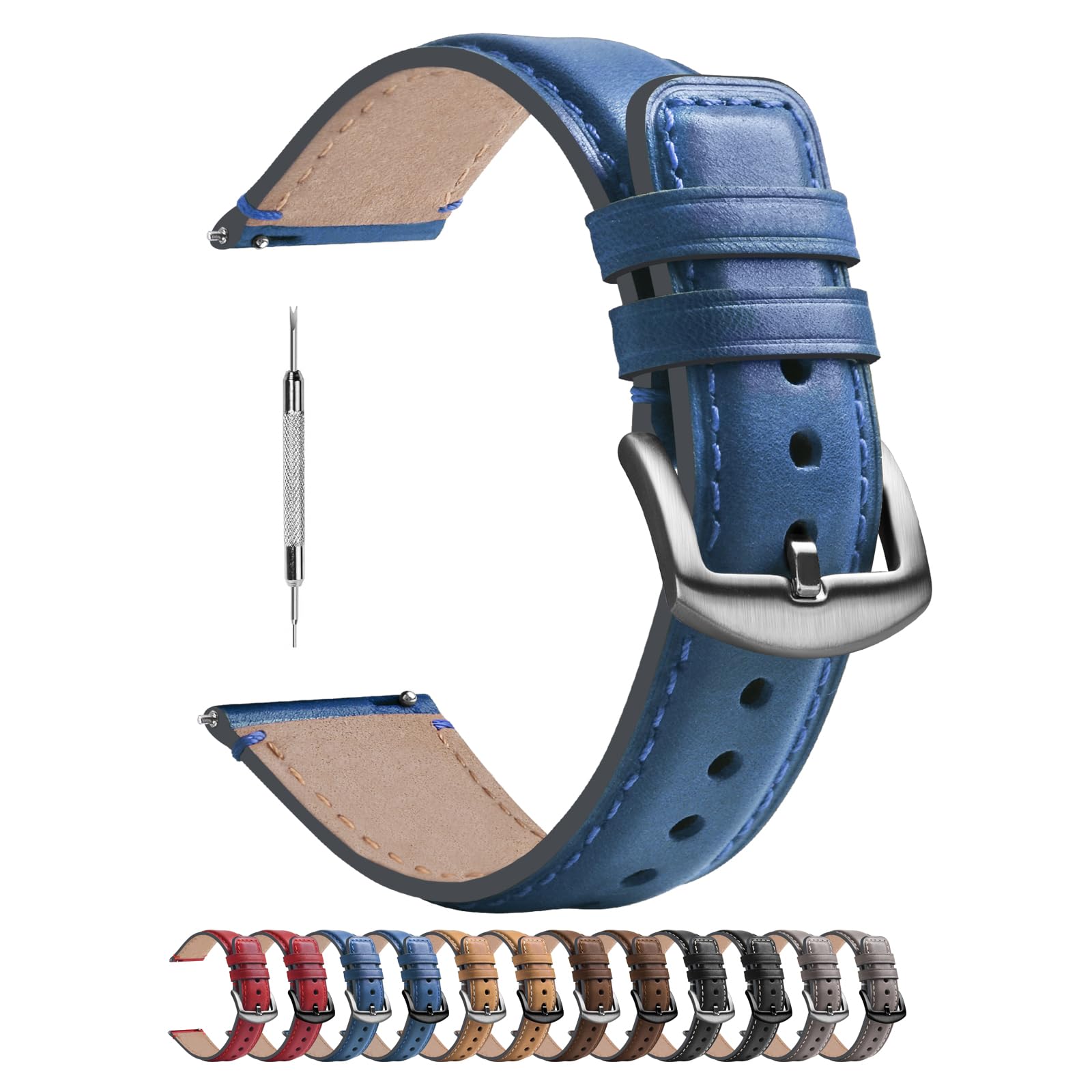 Fullmosa Quick Release Watch Band 22mm 20mm 18mm,Burnished Leather Wacth Bands for Samsung Galaxy Watch/HuaWei Watch/Garmin Watch/Asus Zenwatch 2