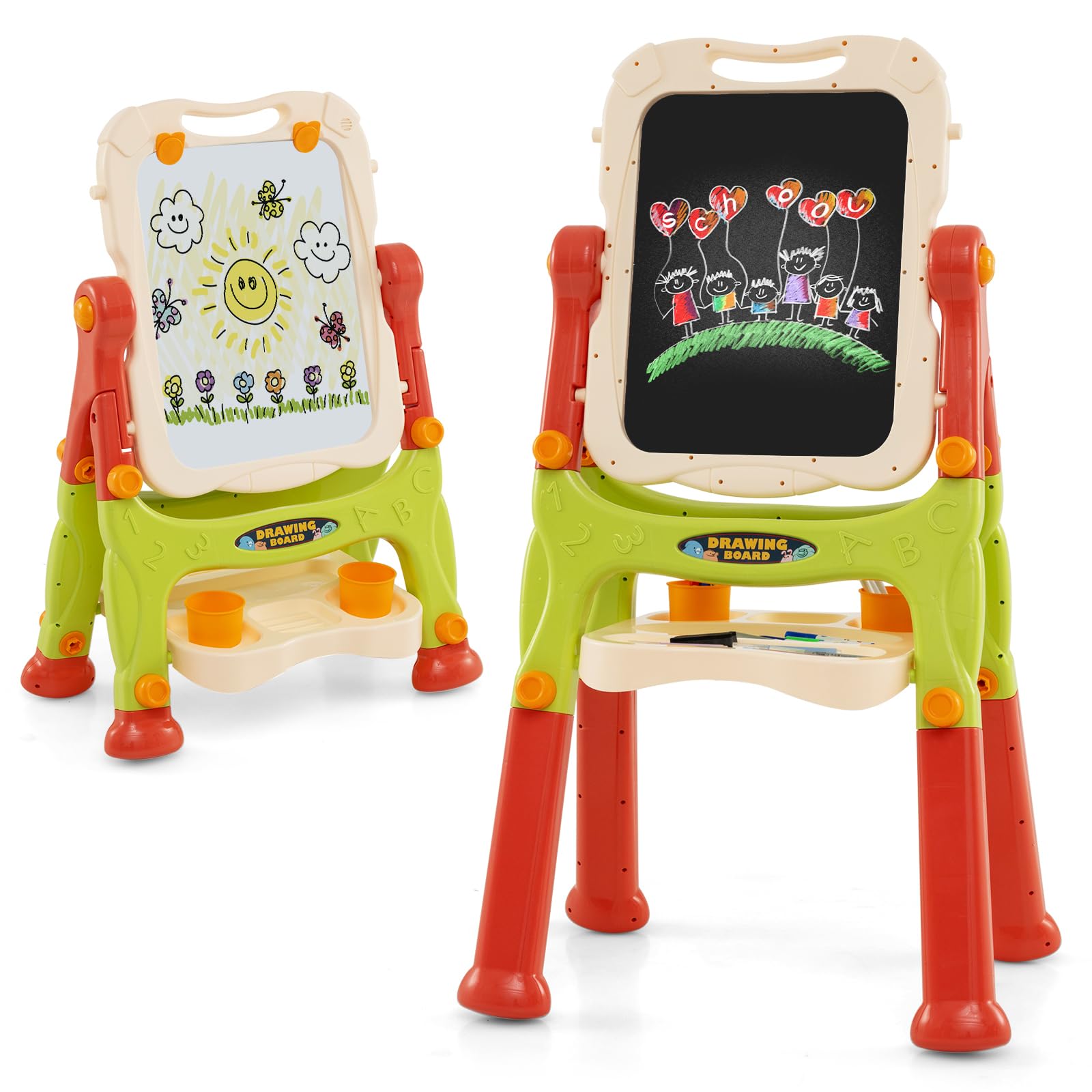 HOMASIS Kinder Tafel Doppelseitig - Whiteboard & Kreidetafel Mit Verstellbarer Höhe