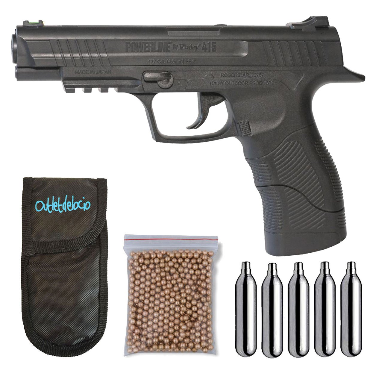 Outletdel ocio Pistola Perdigón Daisy 415 4,5mm. + Funda + Balines + Bombonas co2. 23054/29318/13275