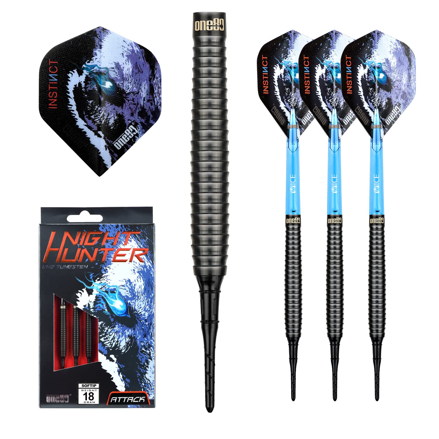 ONE80 90% Tungsten Steel Tip Darts Sets Chameleon, Night Hunter Professional Darts Set (Soft tip - Attack - 18g) — image 1
