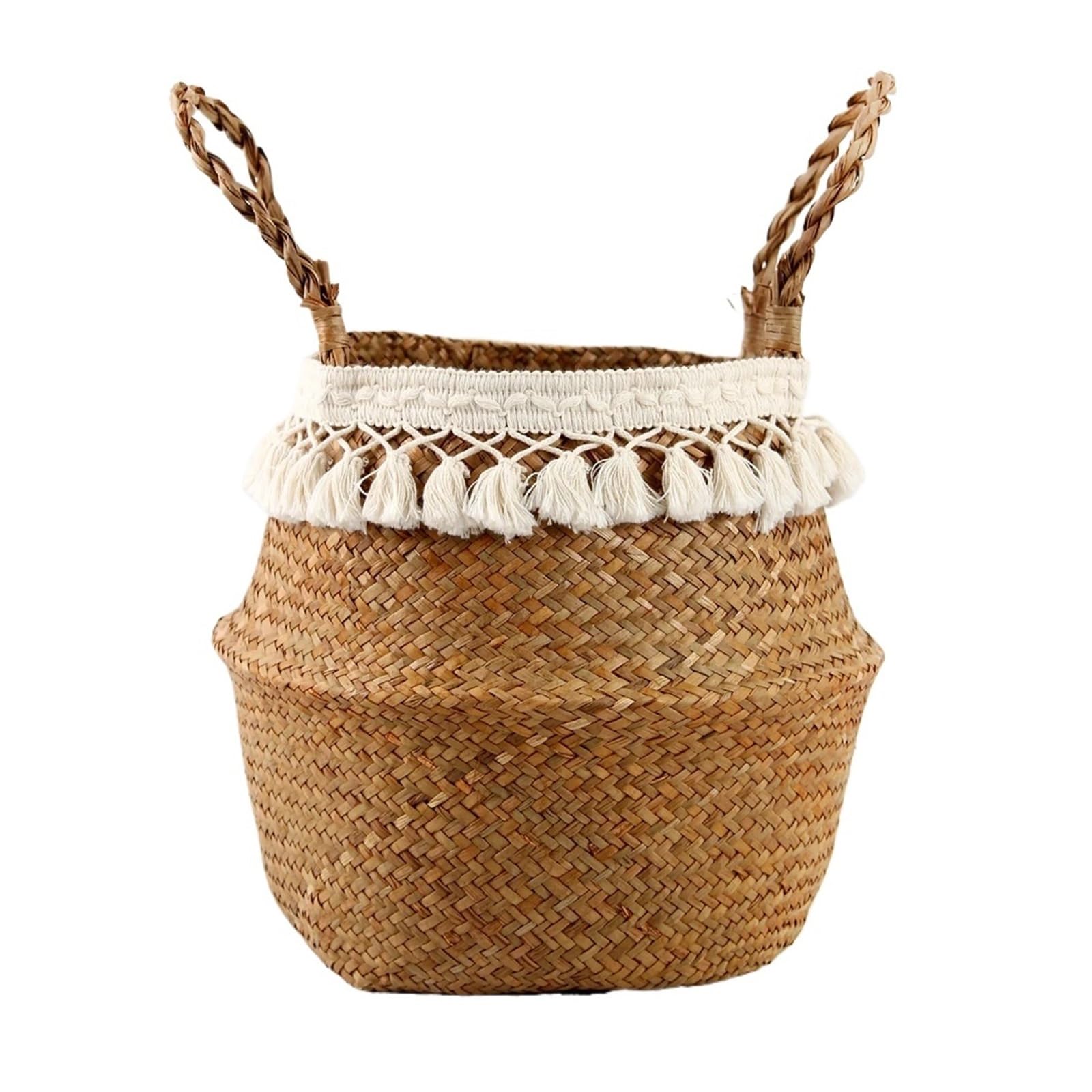 DUNSBY Woven Planter Foldable Handwoven Wicker Storage Baskets Potted Planter Laundry Basket Folding Hanging Seagrass(A,S 22cmX20cm)