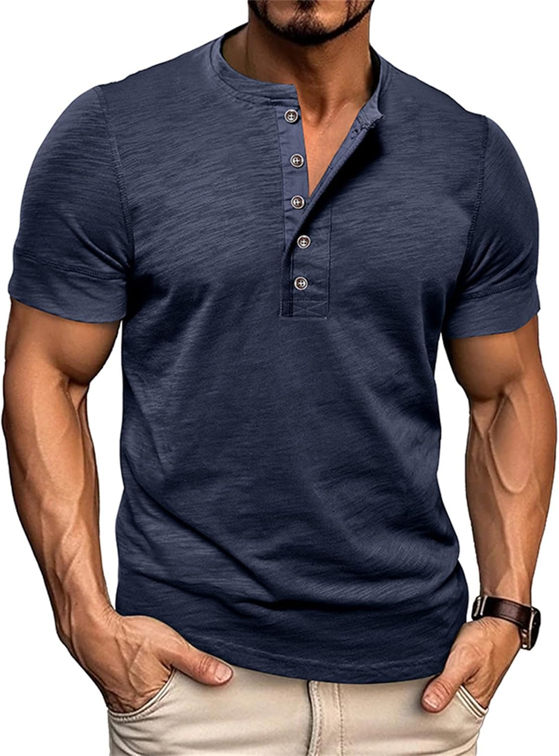 Angbater Mens Short Sleeve Henley Shirts Casual Button T-Shirts Lightweight Basic Cotton Tops