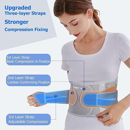 Miniatura 2 de Soporte de espalda para dolor de espalda baja, hombres y mujeres, cinturón de soporte lumbar con correas ajustables de 3 capas, malla transpirable