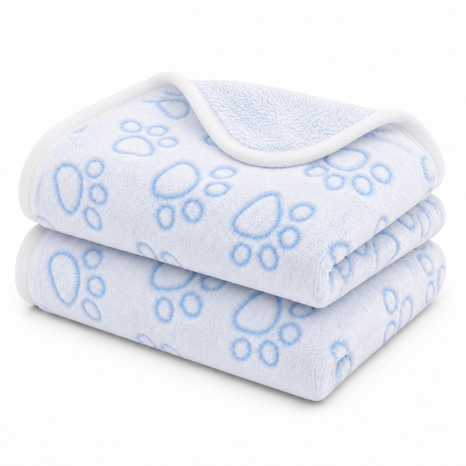 Jyswx Dog Blanket 2 Pack, 40 x 60 cm Soft Fleece Pet Blanket for Dogs Cats, Fluffy Puppy Blanket Washable Dog Throw with Paw Print, Warm Cat Blanket for Sofa, Bed, Kennel, Crate & Travel, Blue