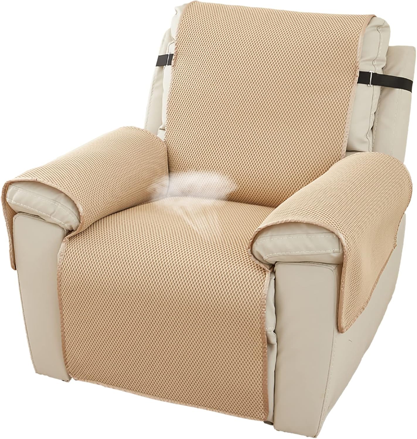Breathable Recliner Chair Covers 1 Seat Armchairs Anti Slip Slipcover Sofa Cover with Elastic Adjustable Strap Washable Reclining Furniture Protector (Beige)