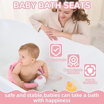 Baby Bath Seat for Babies 5-10 Months, Non-Slip Toddler Bath Seats for Babies Sitting Up, Safe Infant & Newborn Bathtub Chair with 4 Suction Cups & Soft Cushion for Shower,Pink