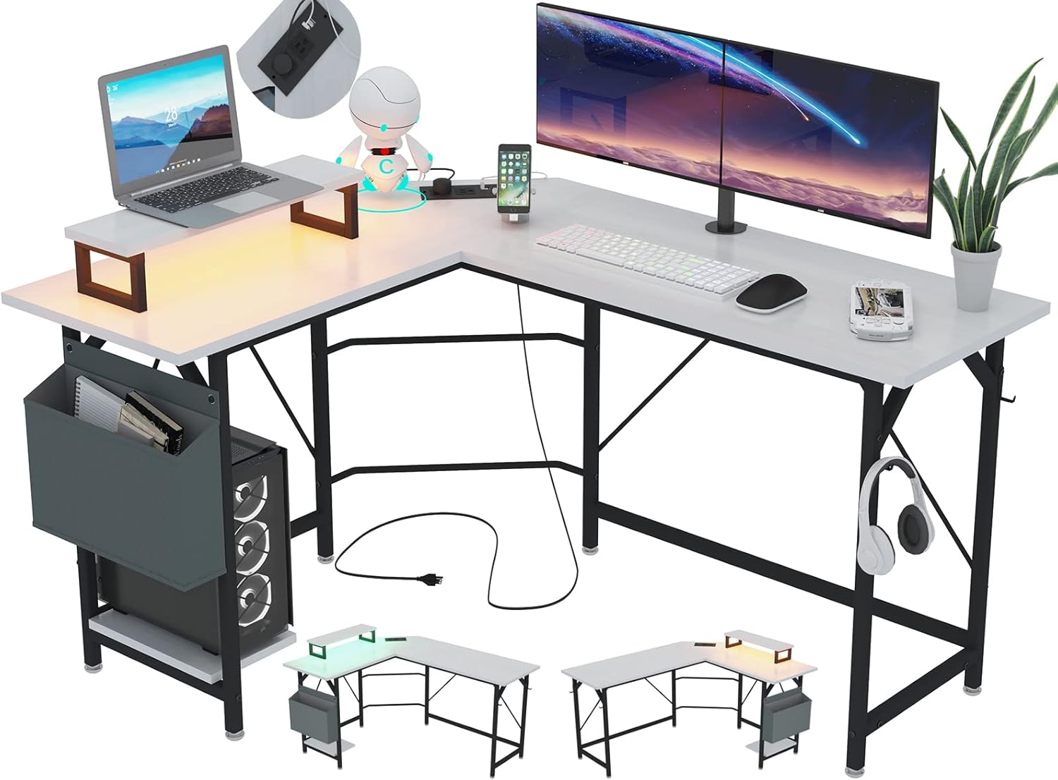 SZXKT White L Shaped Desk with Monitor Stand and Portugal Ubuy