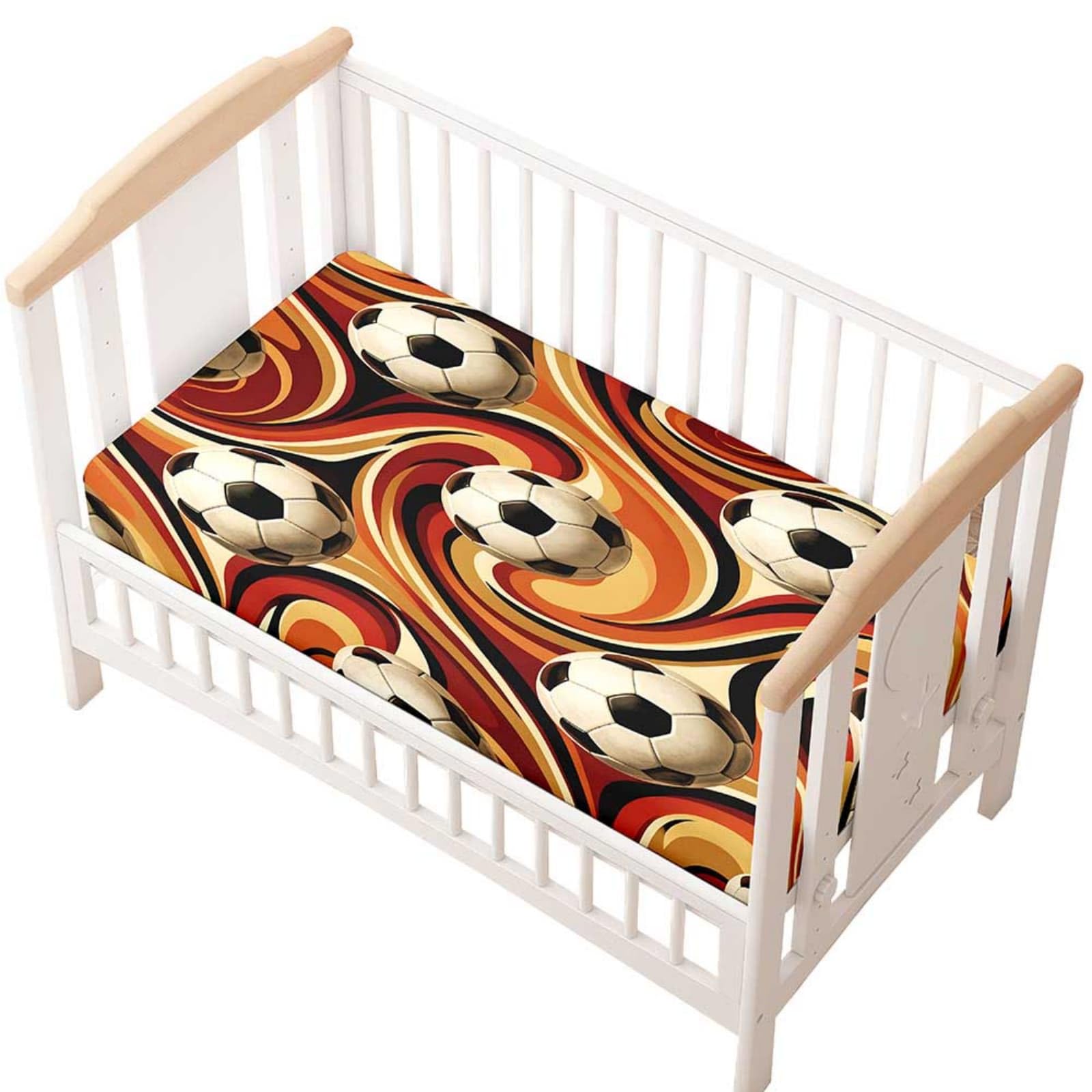 Odot Cot Bed Fitted Sheet, Moses Basket Fitted Sheet 3D Football Pattern Soft Microfibre Crib Bedsheets Bassinet Bedsheet Mattress Protector for Kids Boy Girl (Fluorescent,80x160cm)