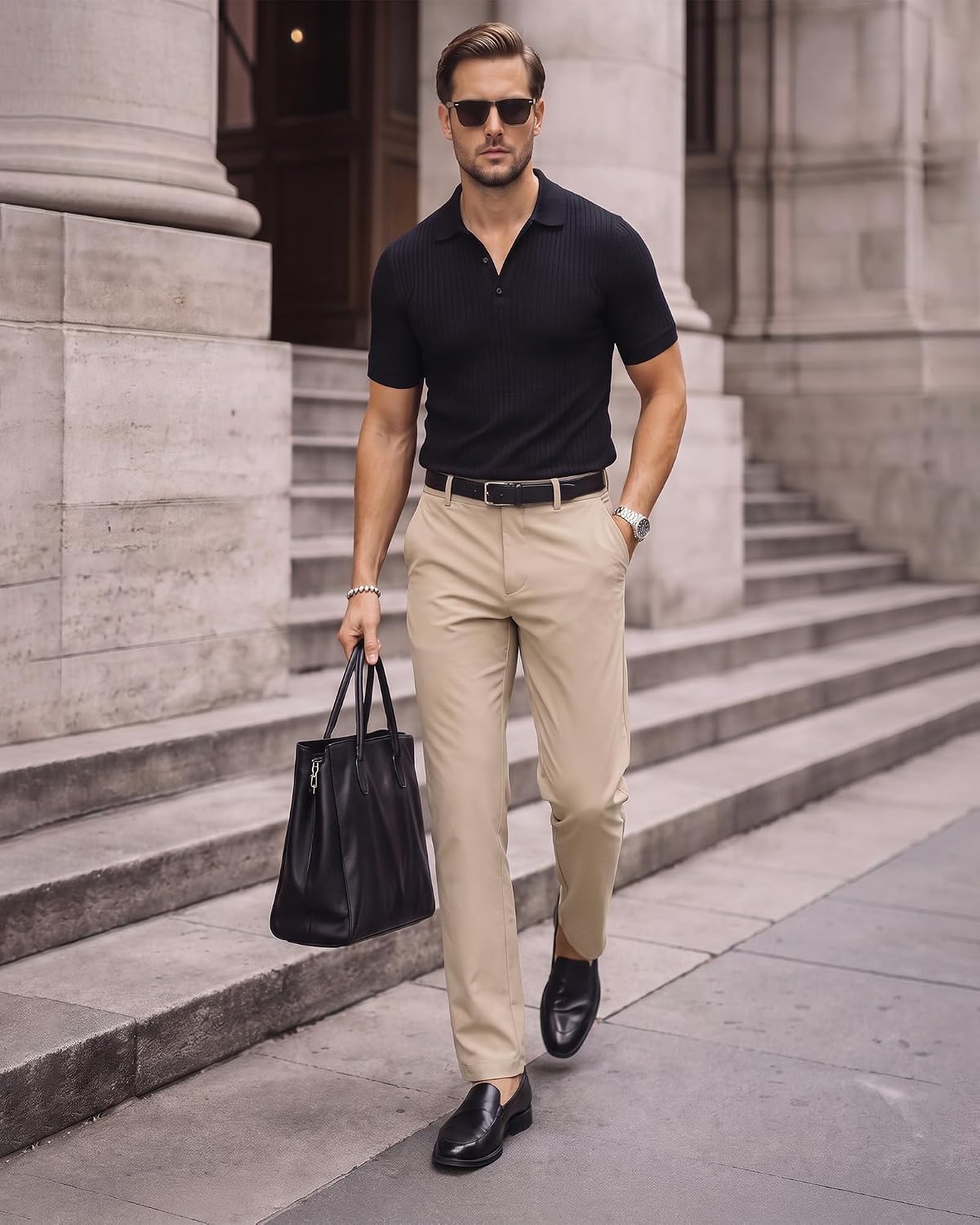Mens Golf Pants Stretch Relaxed Fit Dress Slacks 30"/32"/34" | Stretch golf pants with relaxed fit, 4-pocket design and polished dress-pant look for work, travel & golf.