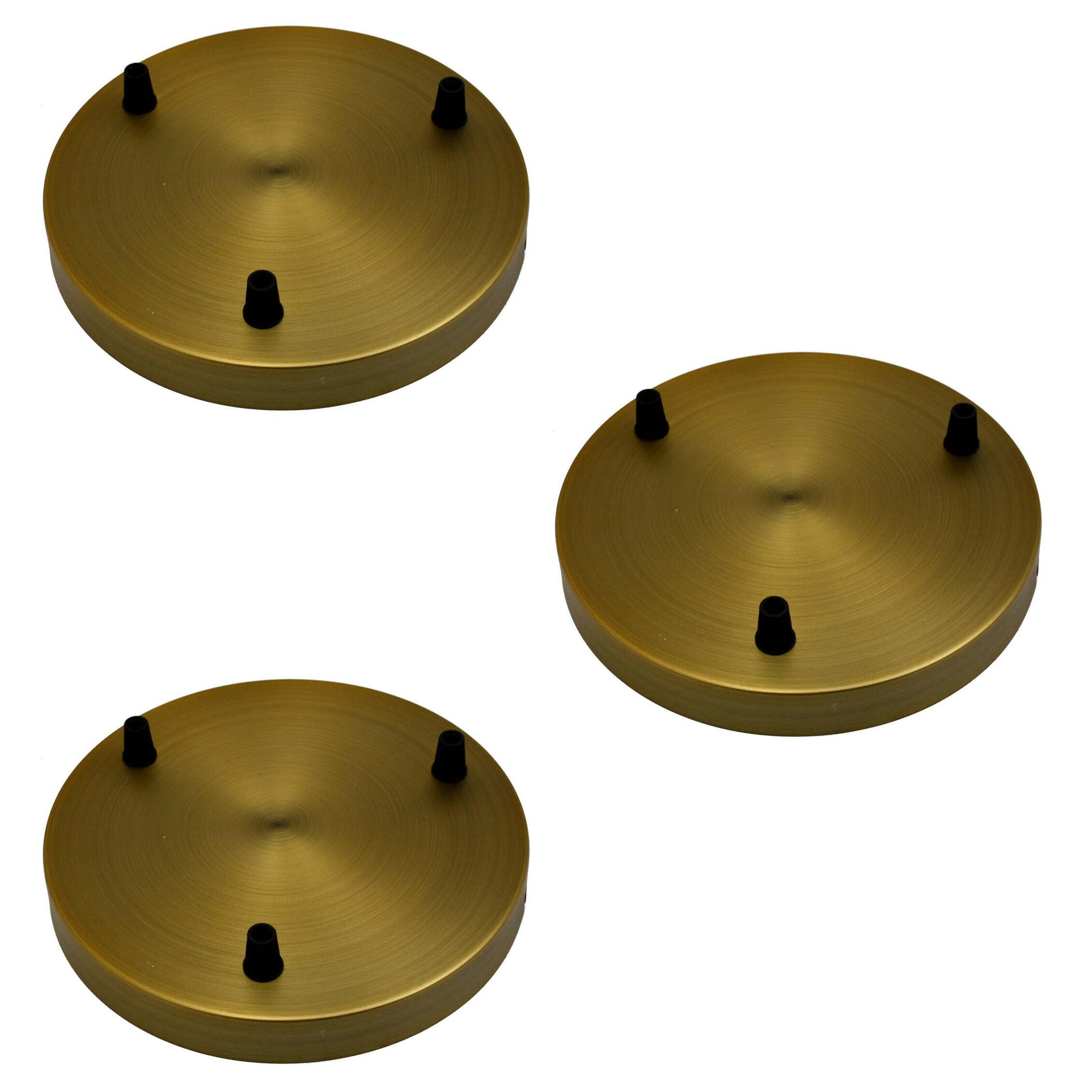 3 Pack Yellow Brass Ceiling Rose 3 Outlet 200mm Metal Round Light Fitting Base for Pendant Lamp Holders Modern Ceiling Fixture Plate Canopy Ideal for Stylish Home Lighting and Decorative Hanging Light