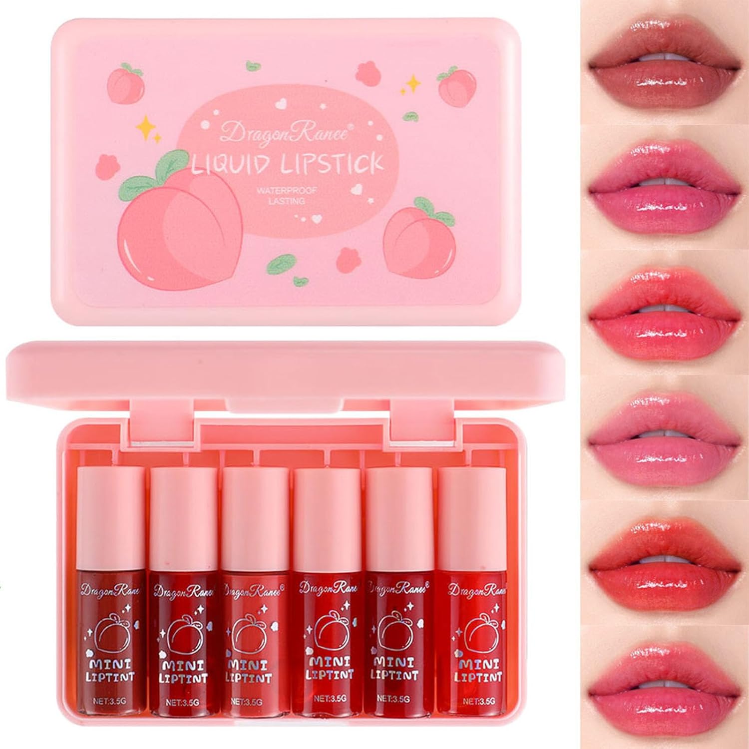 Lip Tint Stain Set 6 kleuren mini vloeibare lippenstift hydraterende watervaste vochtinbrengende lipgloss langhoudende lipstick glanzende vloeibare lippenstift lippenvlekken kleur make-up