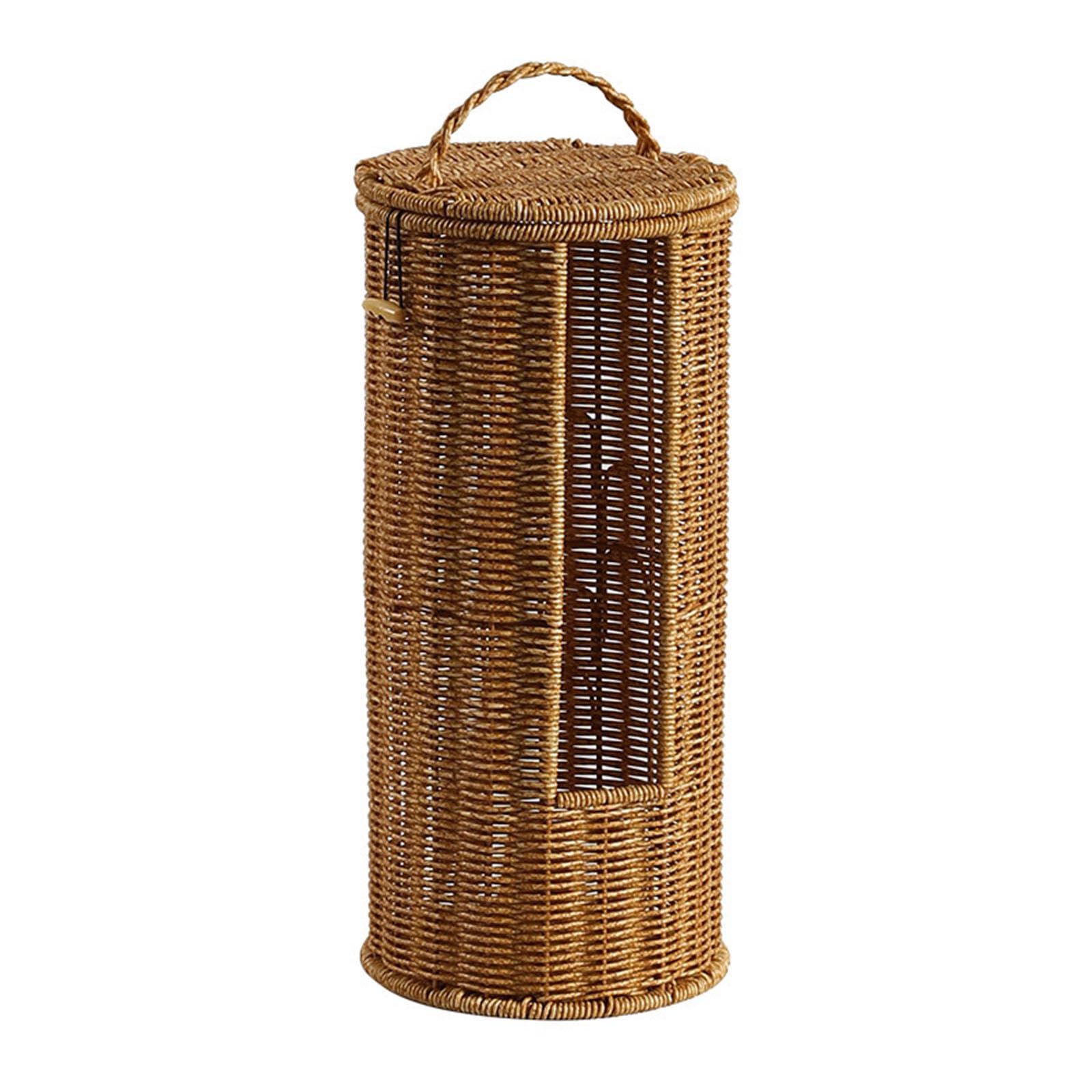 NEWFT Bathroom Organizers Basket Handwoven Cylinder Design for Large Capacity Designs Storage Container Bath Shelf Decoration Handwoven Spare Tower Basket